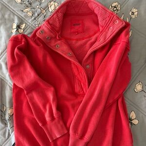 aerie Coral Red Snap-Front Pullover Turtleneck Sweater